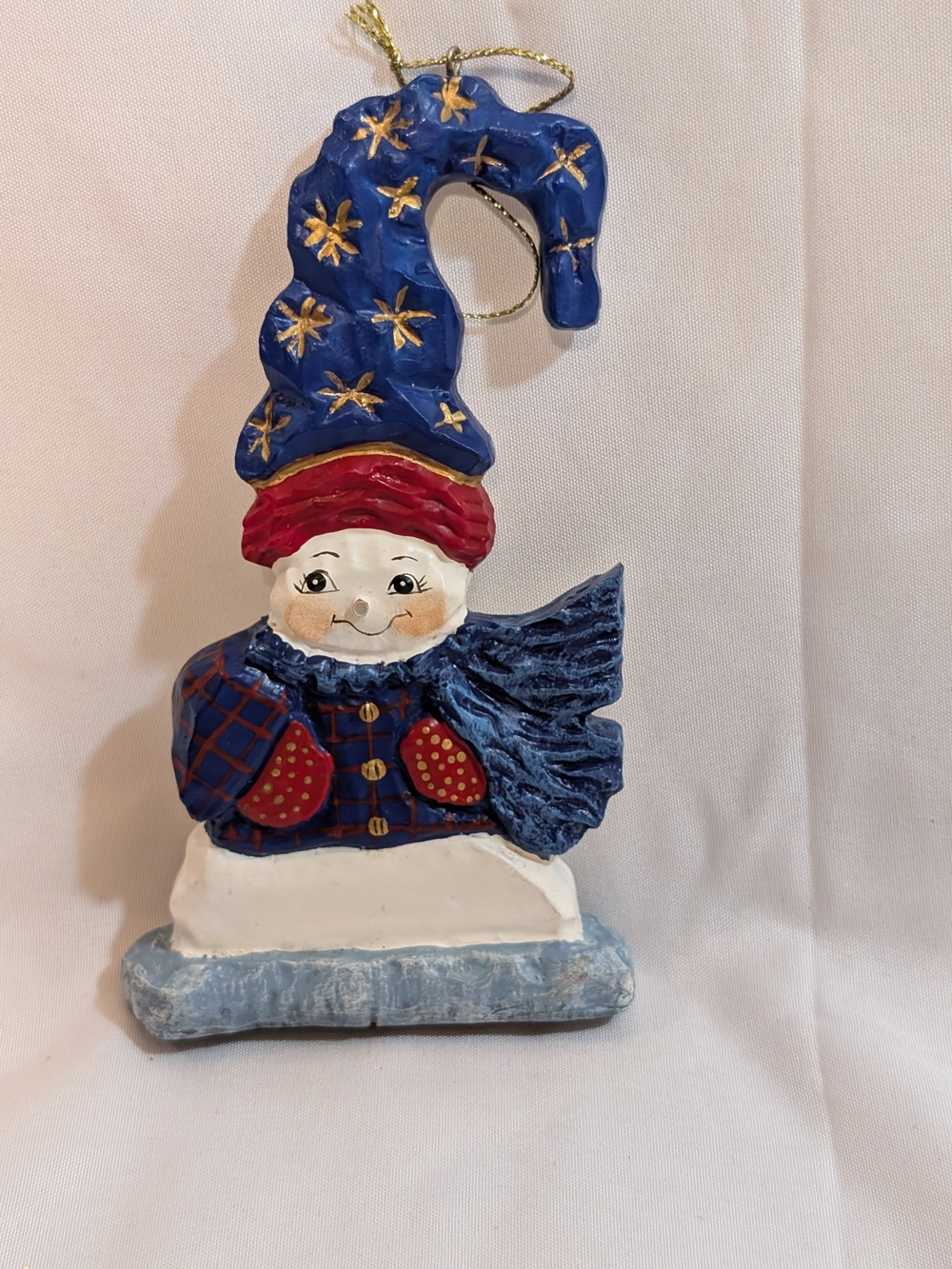 Vintage 2000 Hand-Painted Paul F. Bolinger Snowman Ornament with Blue Star Hat
